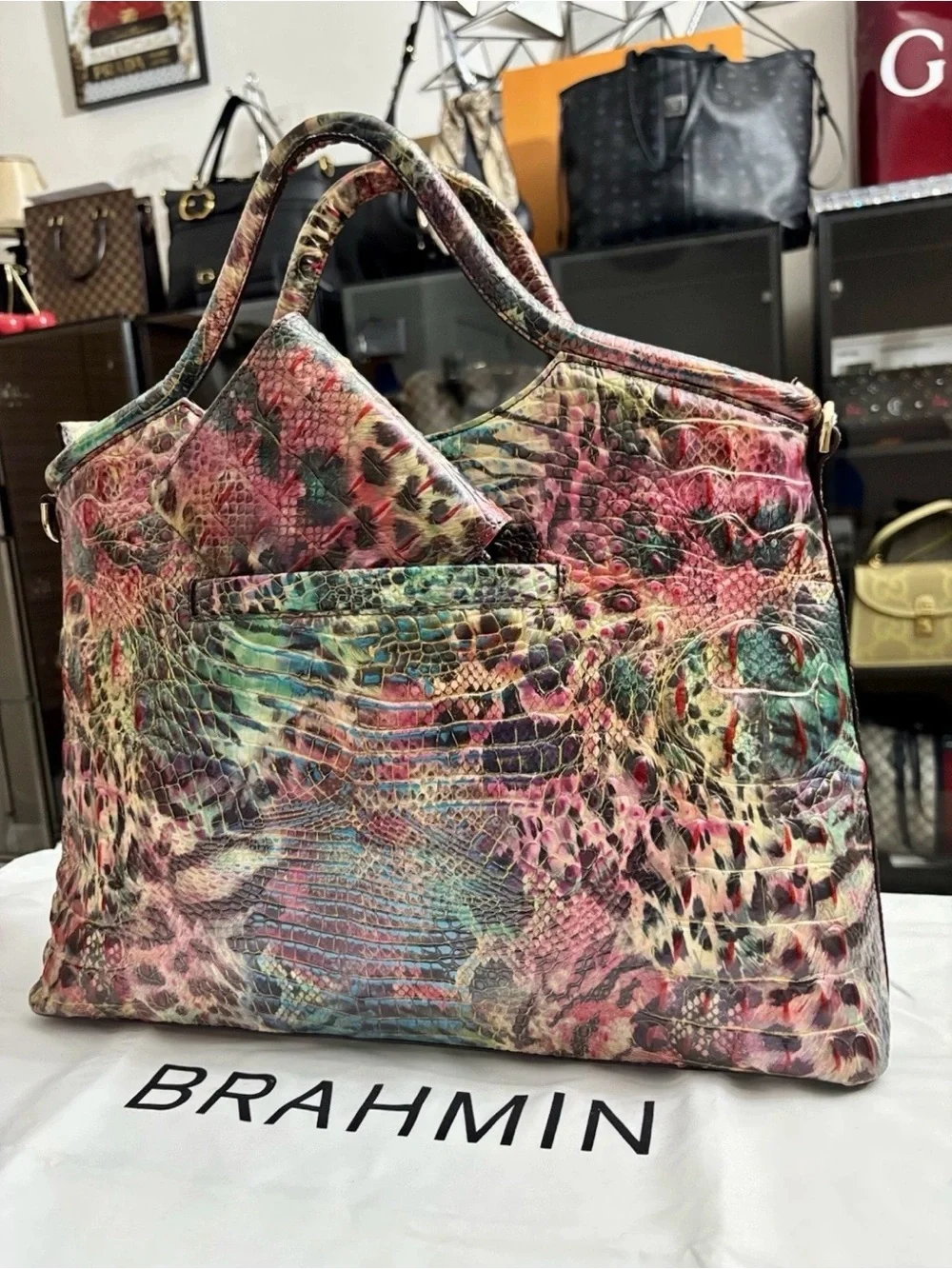 NWT Brahmin Large Elaine Shapeshifter Melbourne & Matching Wallet.